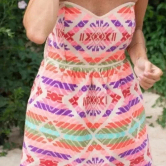 Anthropologie Judith March Neon Tribal Aztec Embroidered Strapless Dress Size M - Picture 1 of 4